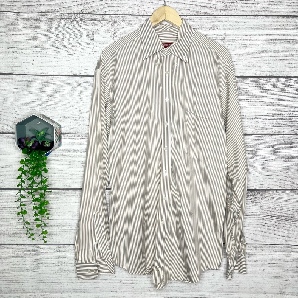 Rochester Tan & White Striped Button Down Shirt Men’s Size LT Large TALL Fit